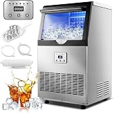 Amzgachfktch Commercial Ice Maker, 100lbs/24H Ice Machine Under Counter | LED Digital Display, Blue Light, Freestanding Ice Maker Machine for Home/Office/Restaurant/Bar
