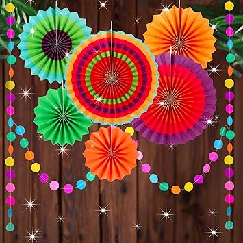 Amazon Com Fiesta Hanging Paper Fans Party Decoration 8 12 16