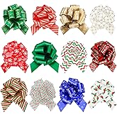 Asacbiiin 12 Pcs Large Christmas Pull Bows for Gift Wrapping - 5 Inch Wide Christmas Ribbon Bows for Presents - Pull Bows for Gift Wrapping Xmas Gift Wrapping Accessory