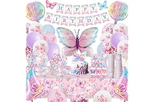 Butterfly Party Decorations, Butterfly Party Supplies with Happy Birthday Banner, Butterfly Foil Balloons, Tablecloth, Butter