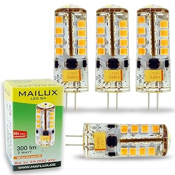 MAILUX LED G4S11059 | G4 | Stift | 3W | 300lm | 3000K | 27 SMD | dimmbar | warmweiss | 4er Haushaltspack
