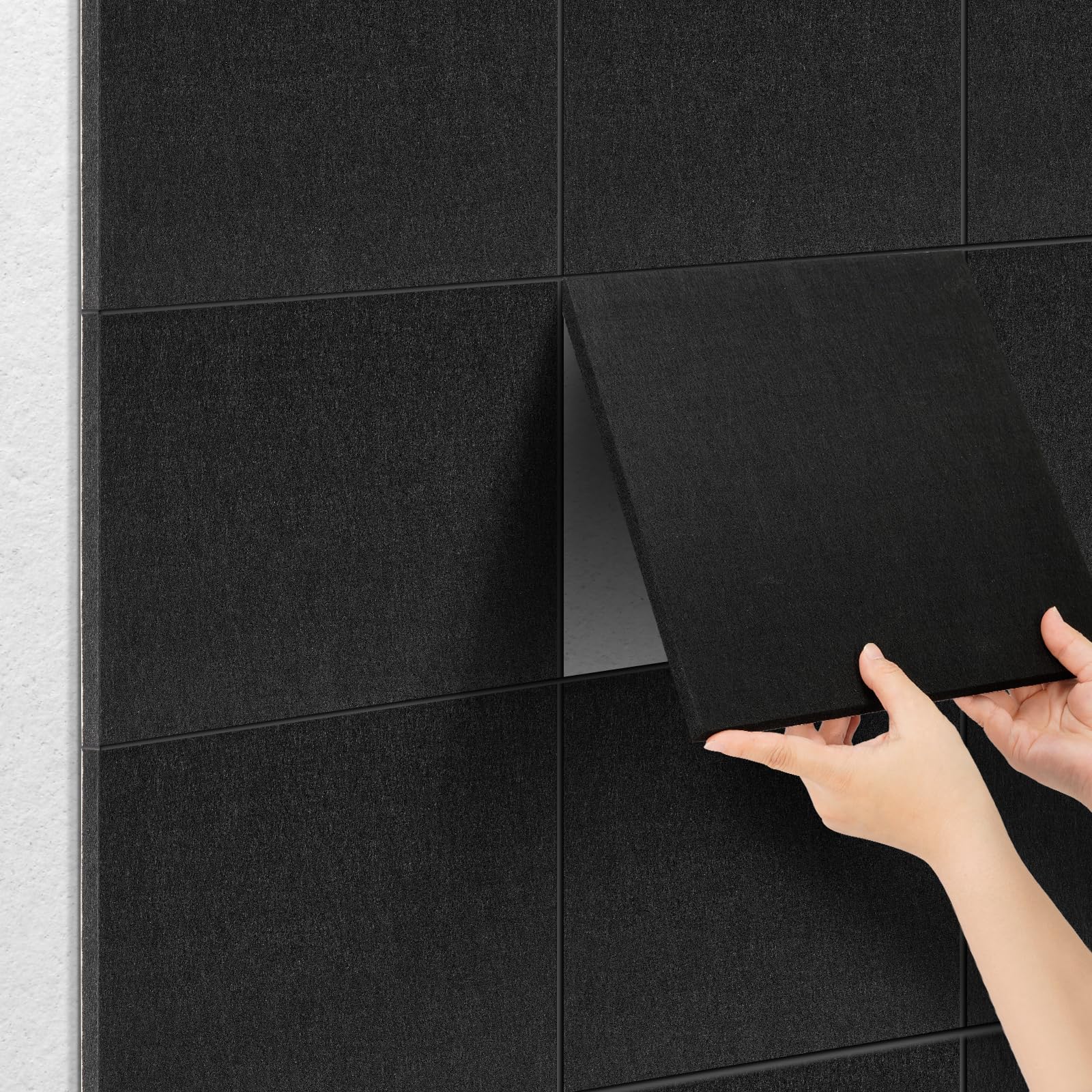 Photo 1 of DOLLAR BOSS Felt Cork Board Tiles, 6 Packs 12" x 12" 1/2" Thick Cork Bulletin Board Self Adhesive Acoustic Panels Soundproof Corkboards for Walls with 60 Pushpins for Home Office Kitchen School, Black