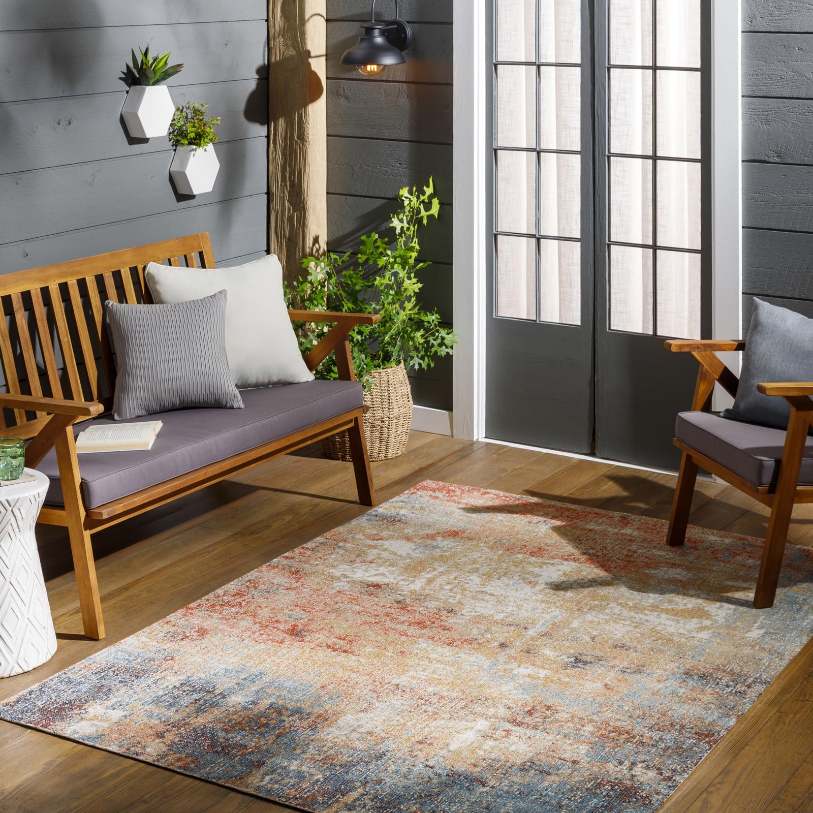 Livabliss Samira Mijek Indoor Outdoor Rug - Large Boho Rugs for Living Room 120x170 cm Dining, Kitchen Carpet, Patterned Neutral & Coloured Rugs, Waterproof, Stain Durable - Rust and Blue