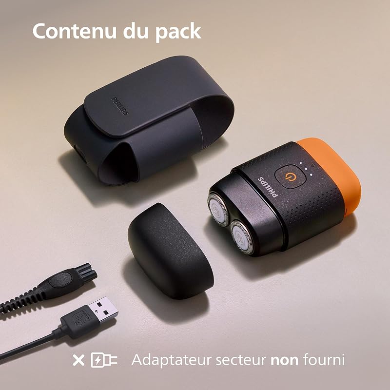 Rasoir Philips série 500 – électrique et compact, Lift & Cut, lames Dual SteelPrecision, têtes flottantes 3D, poils secs ou mouillés, étui de voyage, verrouillage, couvercle magnétique, modèle S595/05