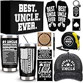 11 Pcs Best Uncle Ever Gift, Father's Day Gifts, Uncle Gifts for Men with 20 Oz Tumbler Socks Baseball Cap Tape Measure Bracelet Wallet Card Keychain, Birthday Christmas Gift from Niece Nephew