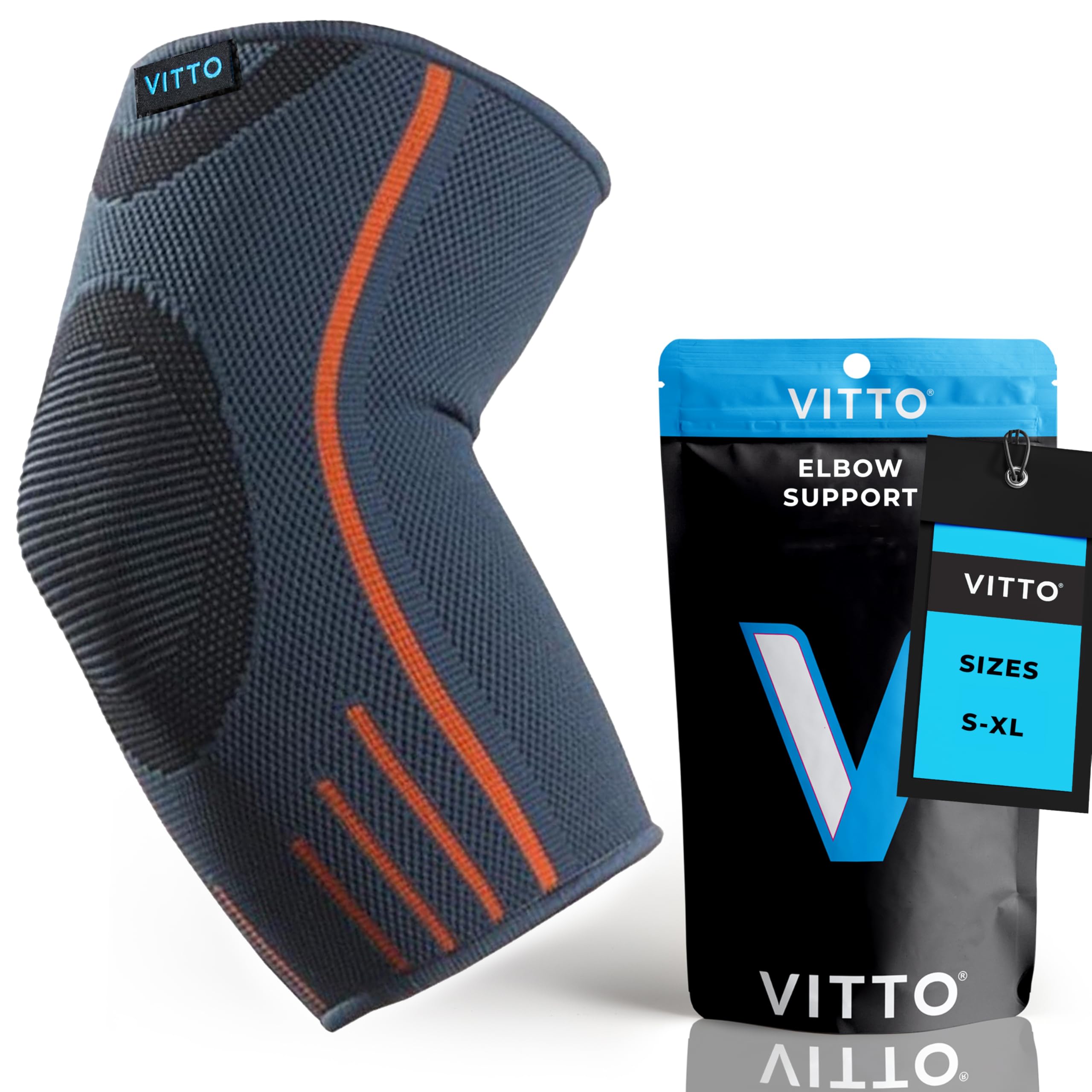 VITTO Elbow Support for Men & Women - Compression Sleeve for Tendonitis, Arthritis, Injury - Tennis Elbow Support Strap, Elbow Sleeves for Weightlifting (M, Grey, Single)