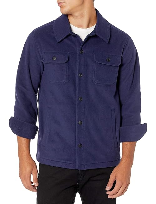 Amazon Essentials Men's Long-Sleeve Polar Fleece Shirt Jacket for Winter, Navy, Large