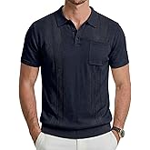 JMIERR Mens Polo Shirts Textured Knit Short Sleeve Golf Polos V-Neck Stretch Polo Casual Button Collared T Shirt Summer Tops