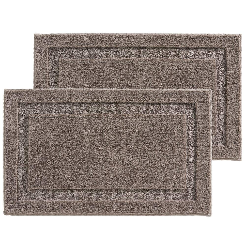 mDesign Taupe Accents Microfibre Bath Mats Pack of 2 Quick Dry Bath