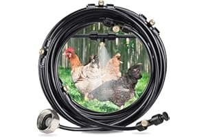 GSDOTZAP Chicken Coop Cooling System, 19.6FT Misting Line with 6 Brass Mist Nozzles, Brass Adapter(3/4") Outdoor Misting Water System, Easy DIY Installed Mister for Chicken Coop Backyard Garden Patios