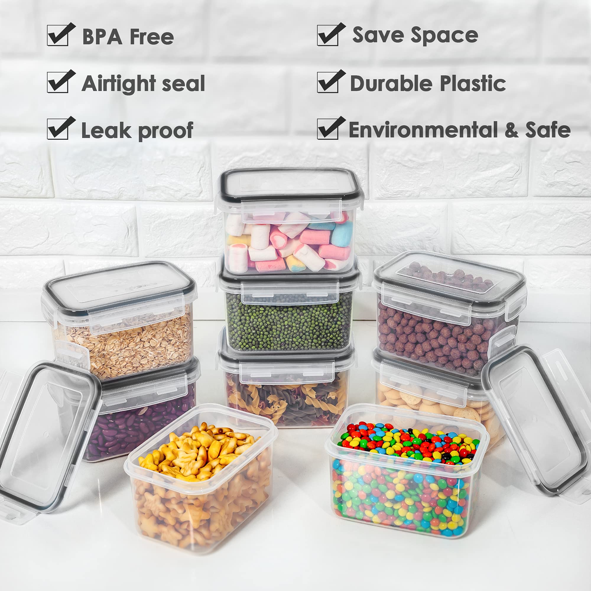 Vtopmart 0.8L Vorratsdosen Set, Müsli Schüttdose & Frischhaltedosen, BPA frei Kunststoff, luftdicht,Trockenfutterbehälter, Satz mit 12, 24 Etiketten für Getreide, Mehl, Zucker (Schwarz) 5