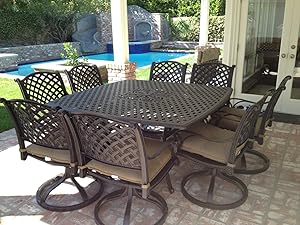 Nassau Cast Aluminum Powder Coated 9pc Outdoor Patio Dining Set with 64"x64" Square Table - Antique Bronze