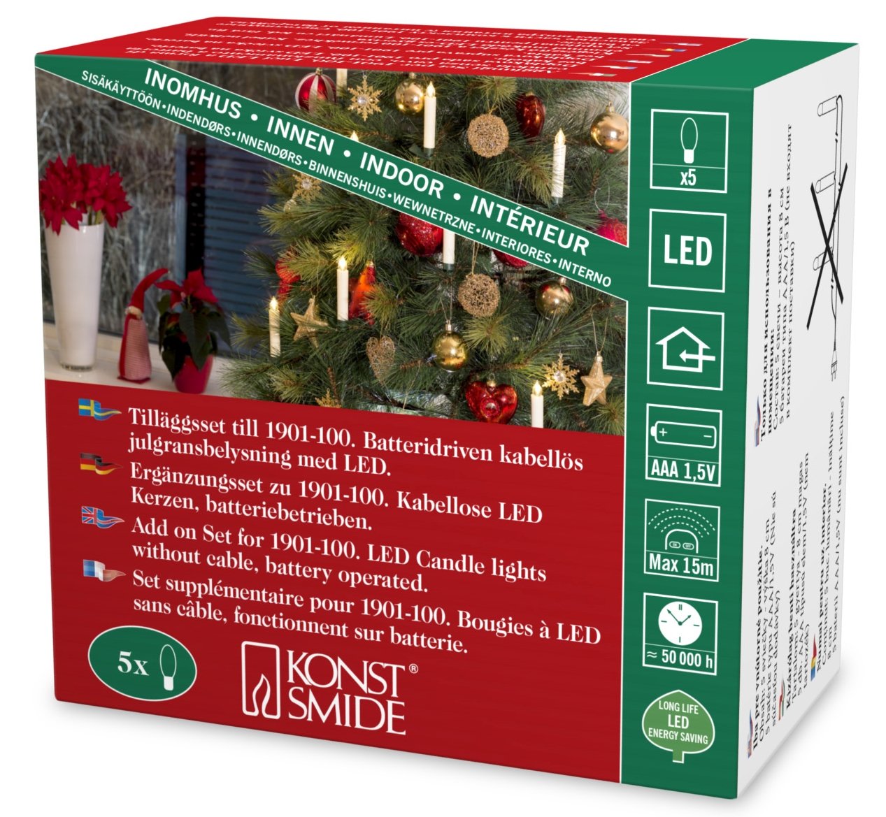 Konstsmide 1906-100 LED Tree Lighting Accessory Set for 1901-100/5 Small White Candles/for Indoor Use (IP20) / Battery Operated: 5 x AAA 1.5 V (Excl.) / 5 Warm White Diodes