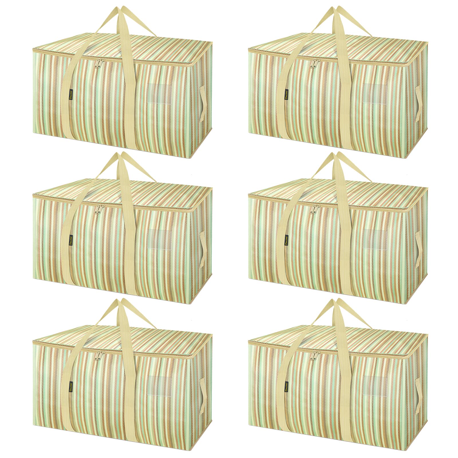 BALEINE 6-Pack Oversized Moving Bags with Reinforced Handles, Heavy-Duty Storage Tote for Clothes, Moving Supplies (Color Strip, 6-Pack) Image