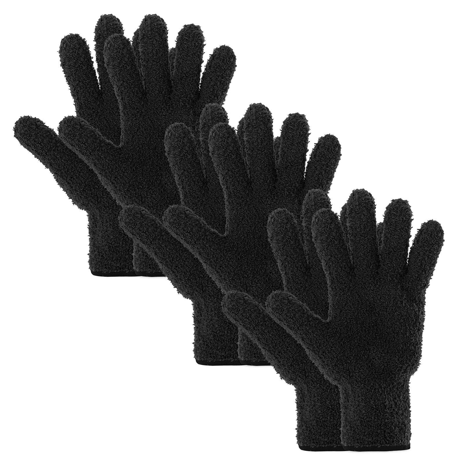 GEEHUA 3 Pairs Microfiber Plant Dusting Gloves, Washable Reusable Cleaning Mittens Leaf Cleaning Tools for Blinds Windows Shutters Furniture Car(Black)