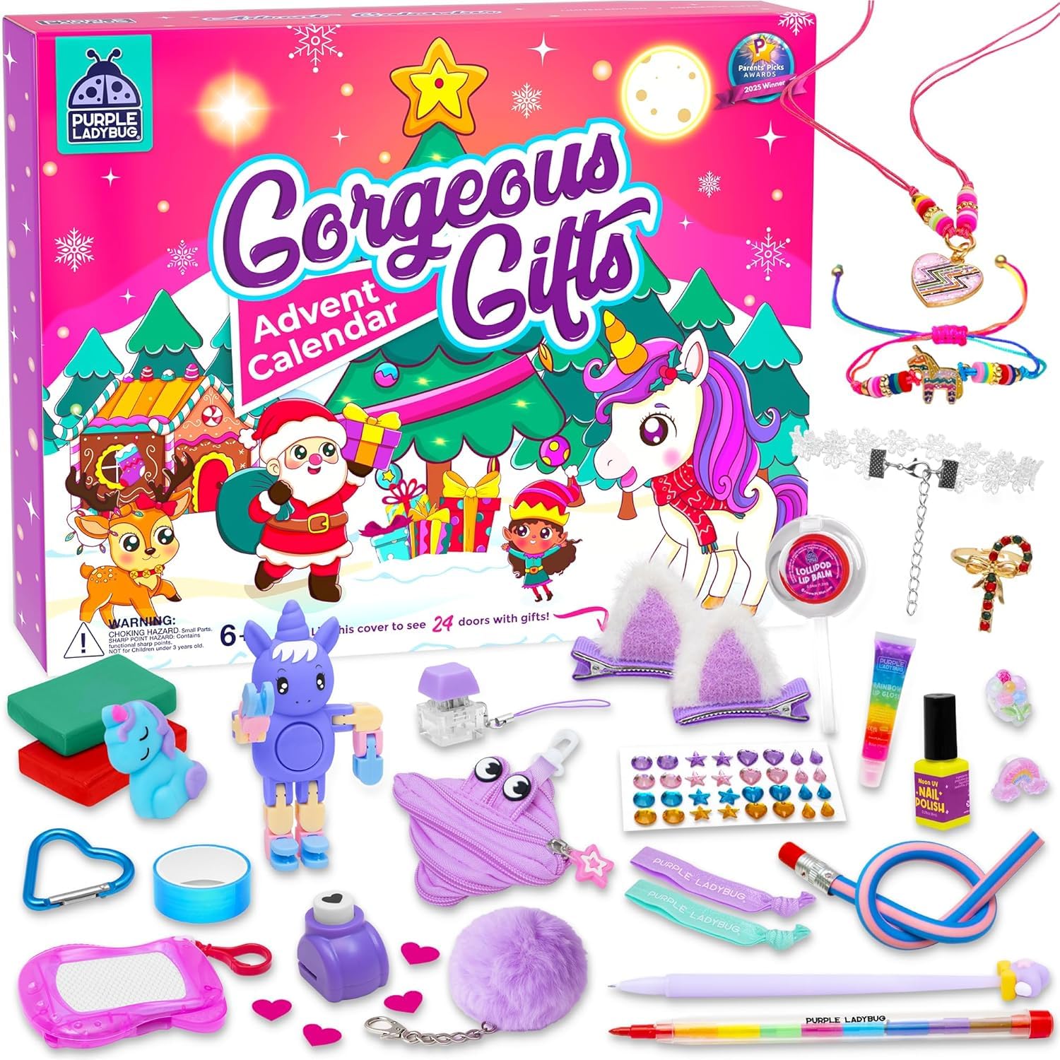 PURPLE LADYBUG Girls Advent Calendar 2025-24 Days of Gorgeous Gifts - Craft Activity Kit with Jewellery, Fidget Toys, Makeup & Surprises - Early Christmas Presents for Ages 6+