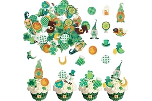 Rsstarxi 72 Pack Edible St Patrick's Day Cupcake Toppers St.Patrick's Day Cake Decorations Shamrock Lucky Cupcake Picks for Happy St.Patricks Day Baby Shower Birthday Part Decorations