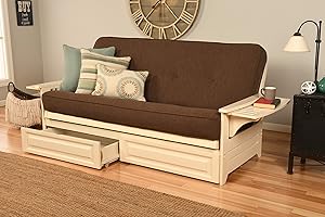 Kodiak Furniture Phoenix Storage Futon with Linen Fabric Mattress in White/Brown