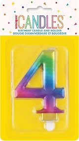 Unique Metallic Rainbow Number 4 Birthday Candle - 3D Topper view 2