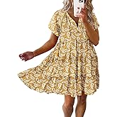 Dokotoo Womens Summer Casual Boho Floral Dresses 2026 V Neck Short Sleeve Sundresses Flowy Swing A-Line Mini Dress