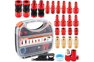 25 Pcs 1/4" NPT Aluminum Air Fittings Kit, Industrial Quick Connect Coupler & Plug Set with 360° Swivel Universal Joint, Heav