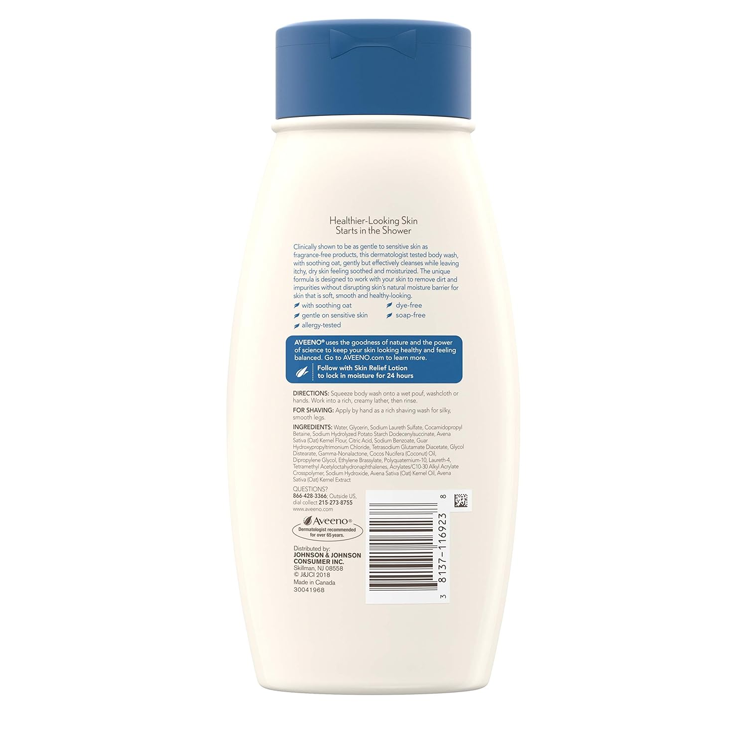 Aveeno Skin Relief Body Wash with Coconut Scent & Soothing Oat, Gentle Soap-Free Body Cleanser for Dry, Itchy & Sensitive Skin, Dye-Free & Allergy-Tested, 18 fl. oz : Beauty