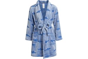 Rene Rofe Boys' Robe - Soft Fuzzy Plush Fleece Robe for Boys - Lightweight Collared Long Sleve Bath Robe (6-14)
