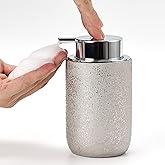 GIRLUFO Foam Soap Dispenser-12oz Ceramic Foaming Soap Dispenser for Bathroom-Silver Foam Dispenser for Kitchen-Hand Soap Bottle for Countertop