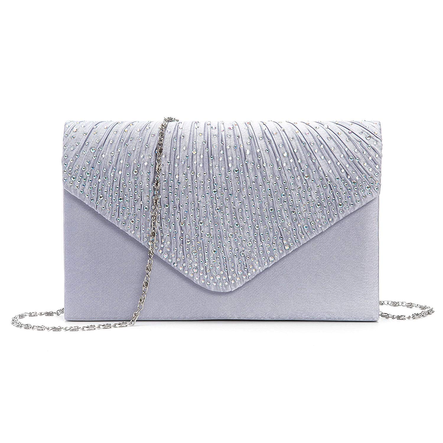 Kaever Women's All Seasons Satin Evening Bag Crystal/Rhinestone for Wedding/Evening/Formal Party, Silver, 21 x 13 x 5 cm