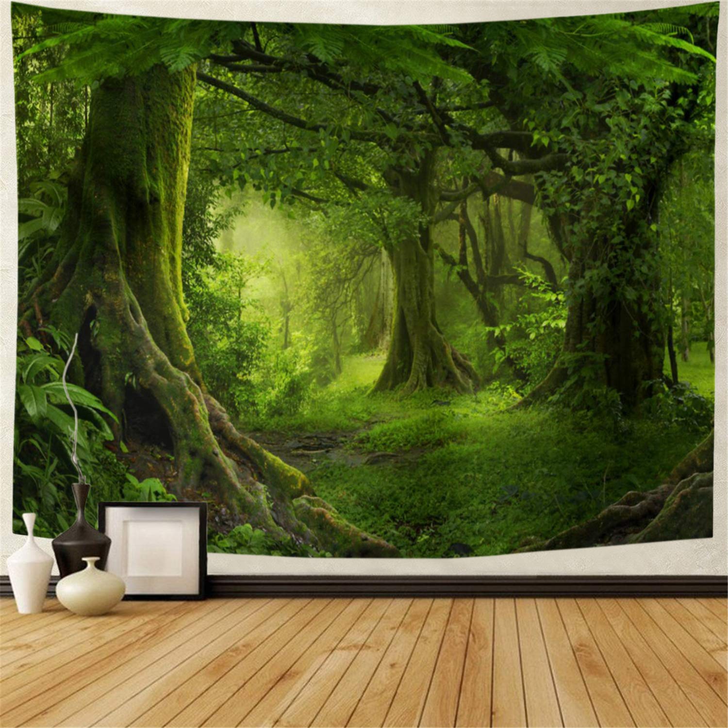 Lahasbja Green Tree in Misty Forest Tapestry Wall Hanging Nature Scenery Wall Tapestry Decor for Living Room Bedroom
