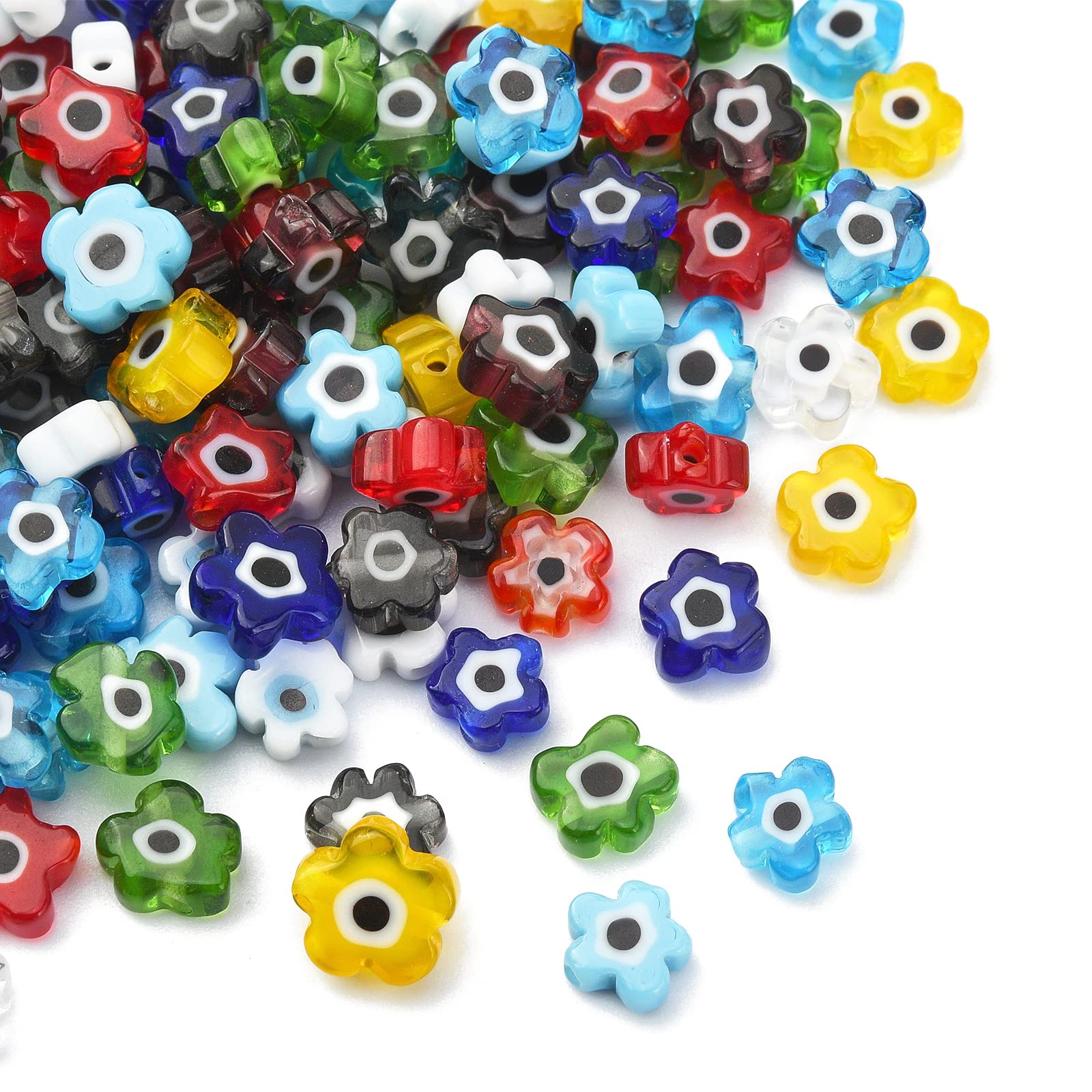 UR URLIFEHALL 128 Pcs Flower Millefiori Glass Beads Evil Eye Glass Flower Shaped Beads for Jewellery DIY Making Crafting Decoration