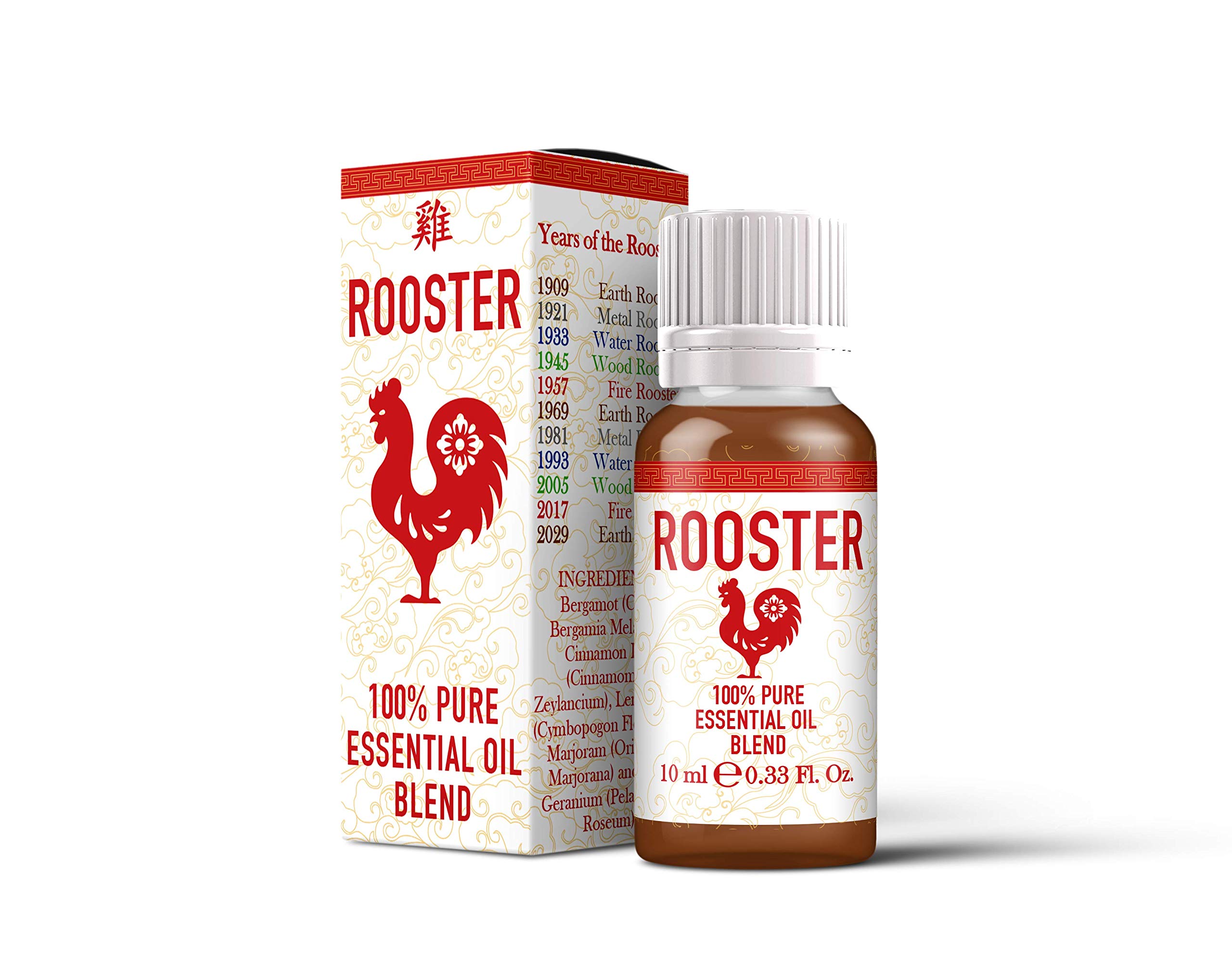 Mystix London | Rooster Chinese Zodiac Essential Oil Blend 10ml | 100% Pure & Natural | Aromatherapy Oil | Bergamot, Cinnamon, Lemongrass, Marjoram, Rose Geranium | Vegan, GMO Free