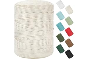 HOMEBOBO Macrame Cord 3mm x 380Yards (1140Feet), Natural Cotton Macrame Rope - 4 Strands Twisted Macrame Cotton Cord for Wall Hanging, Plant Hangers, Crafts, Gift Wrapping and Wedding Decorations, Beige