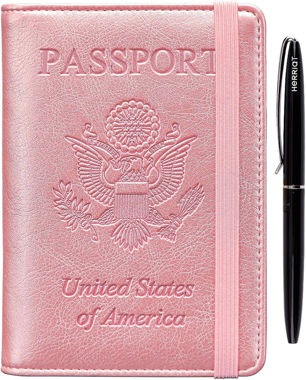 | HERRIAT Leather Passport Holder Cover Case RFID Blocking Travel Wallets Card Case for Women Men(Rose Gold) | Passport Covers