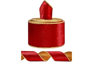 SIMISI RIBBON Red Wide Velvet Ribbon Wired for Christmas Tree, Garland, Wreath, 2.5 Inch 5 Yards