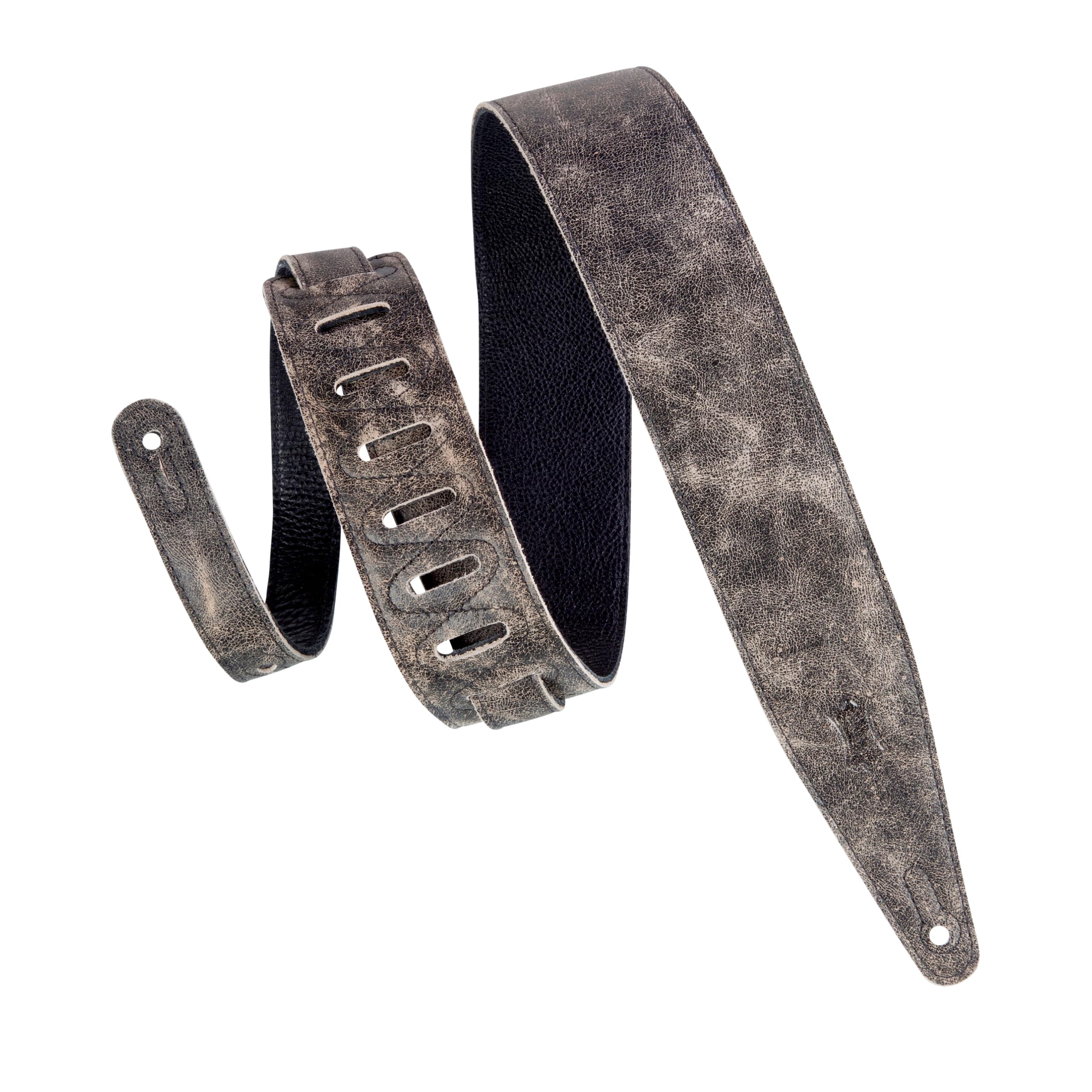 Levy's Leathers 2.5" Garment Leather Guitar Strap Distressed Design; Black MG317BOG-BLK