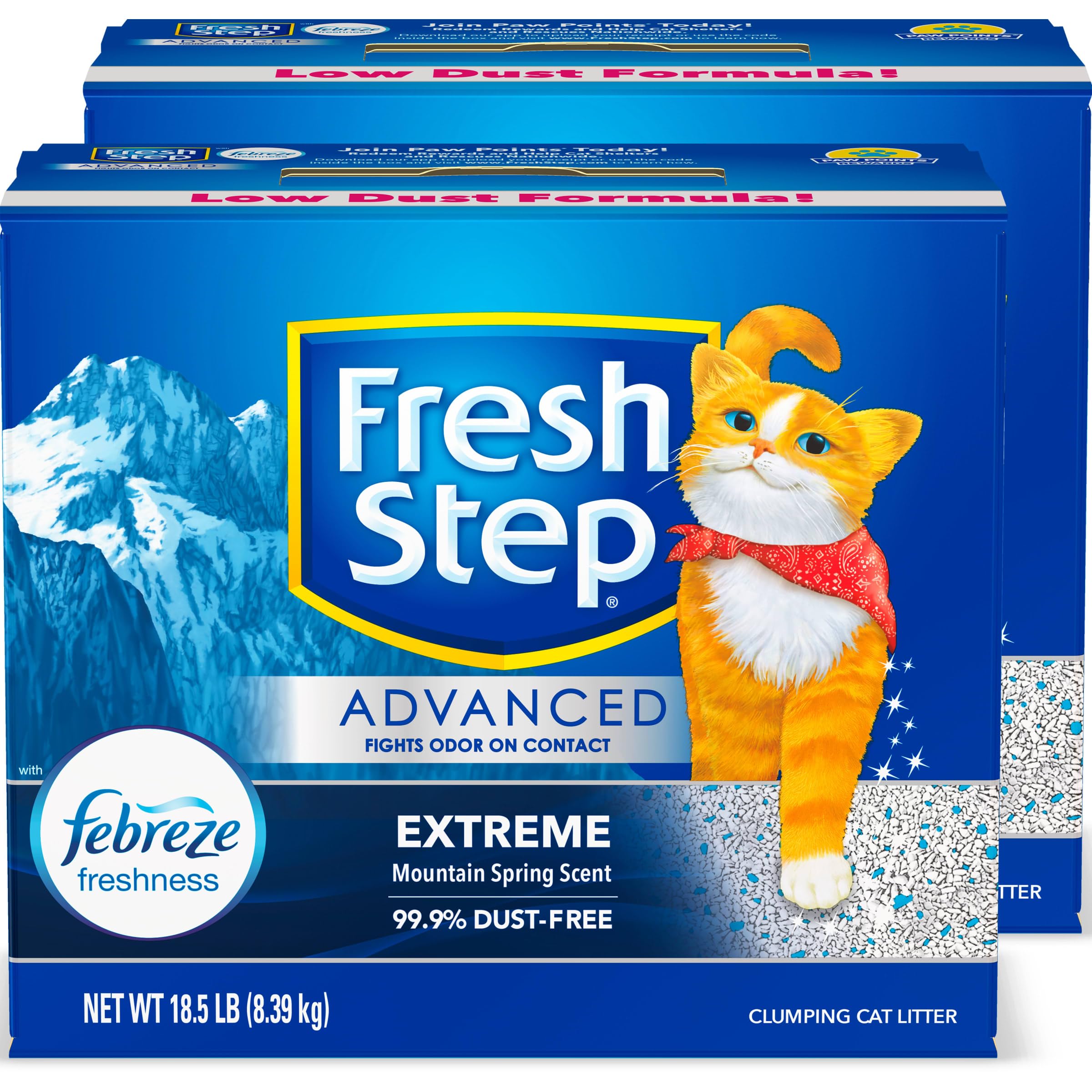 Fresh Step Advanced Extreme Clumping Litter with Febreze Freshness with Mountain Spring Scent, Fights Odor on Contact, 37 lbs. (2 x 18.5 lb. Box)