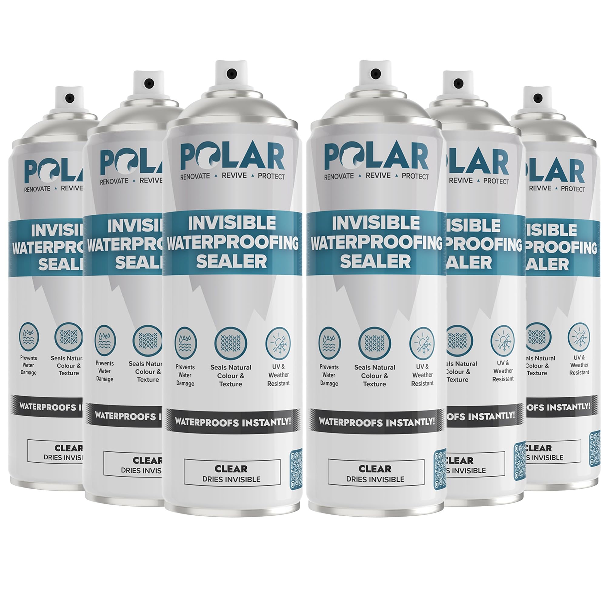 Polar Invisible Waterproof Sealer Clear - 6 x 600ml | Instant Waterproof Sealant for Fabric, Concrete, Brick, Wood & Masonry | Long Lasting Protection for Interior & Exterior Surfaces | Easy To Apply