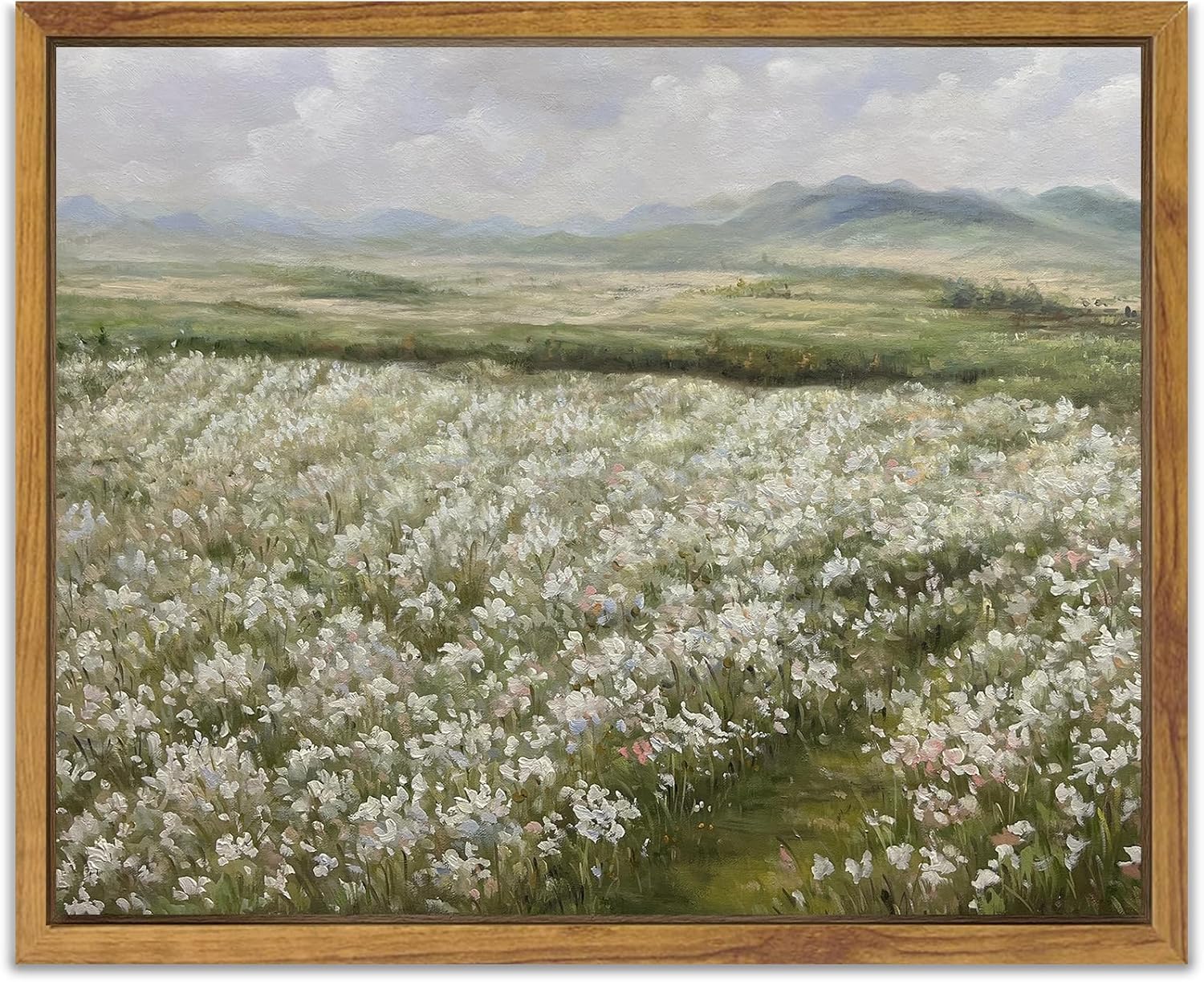 Wall Décor - SHENIFY 𝗙𝗿𝗮𝗺𝗲𝗱 Canvas Wall Art Vintage Classical Oil Painting Countryside Flower Field Room Decor for Bathroom Bedroom Living Room - 8