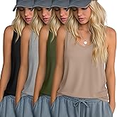Riyiper 4 Pack Women's Tank Tops Loose Fit V Neck Racerback Tops Sleeveless Casual Tee Basic Summer 2026 Workout Yoga Shirts