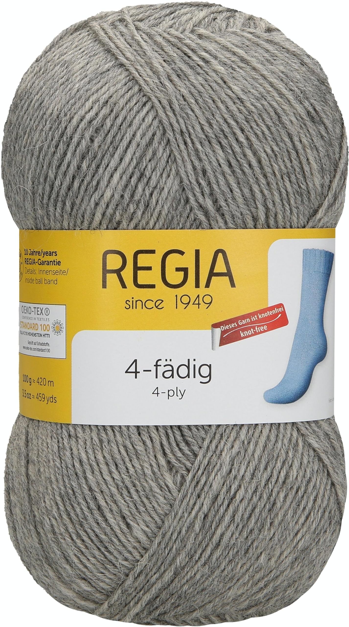 Regia 4-Ply Plain 9801268 Hand-Knitting Sock Yarn, 100 g Ball, 75% New Wool, 25% Polyamide, Flannel mottled, 16 x 9 x 9 cm — image 1