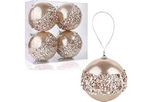 ZHANYIGY 4pc Champagne Shatterproof 4" Christmas Ball Ornaments for Trees, Weddings, Holiday Decor