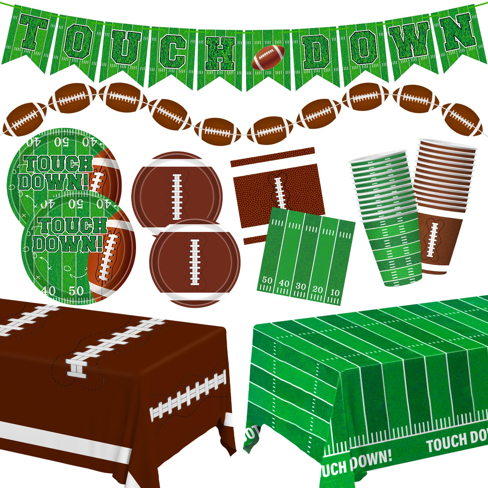Football Party Decorations Football Party Supplies Dinner Plates Napkins Cups Banner Touchdown Tablecloth for Football Birthday Game Day Tailgate Decorations Serve 24