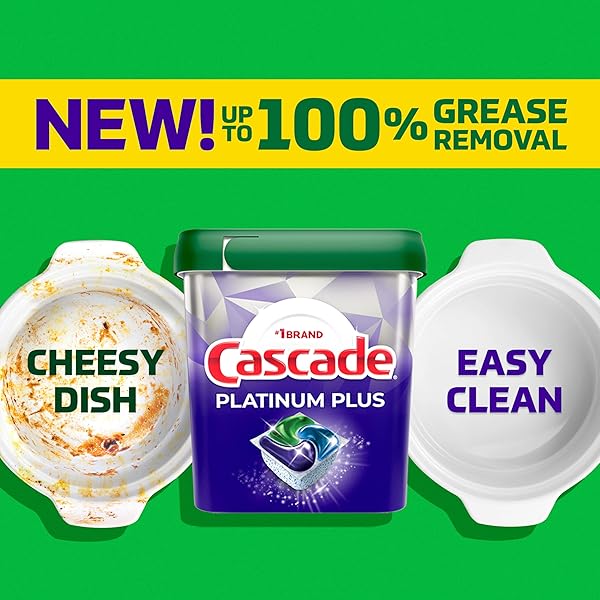 CASCADE PLATINUM PLUS DISHWASHER PODS, DISHWASHER DETERGENT, DISH DETERGENT SOAP, LEMON, 47 COUNT