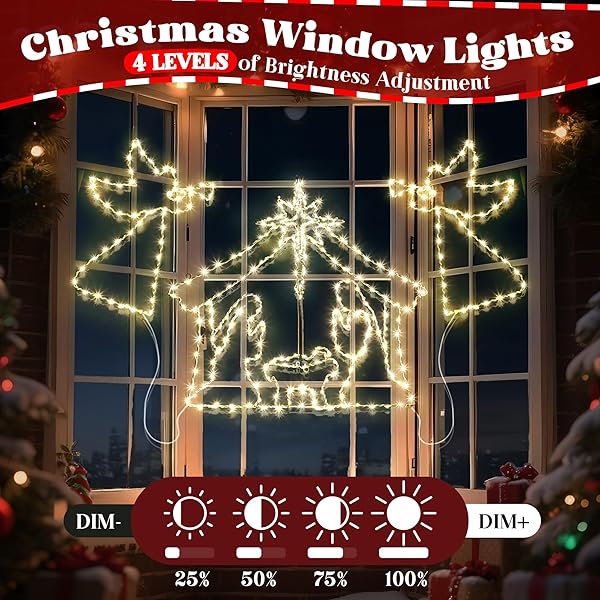 ELECTRICWISE 51″ CHRISTMAS WINDOW LIGHTS, LARGE NATIVITY SCENE AND ANGEL FOR WINDOW DECORATIONS, 346 LEDS LIGHT UP NATIVITY & STAR OF BETHLEHEM WITH TIMER FOR INDOOR & OUTDOOR WALL XMAS DECOR(WHITE)