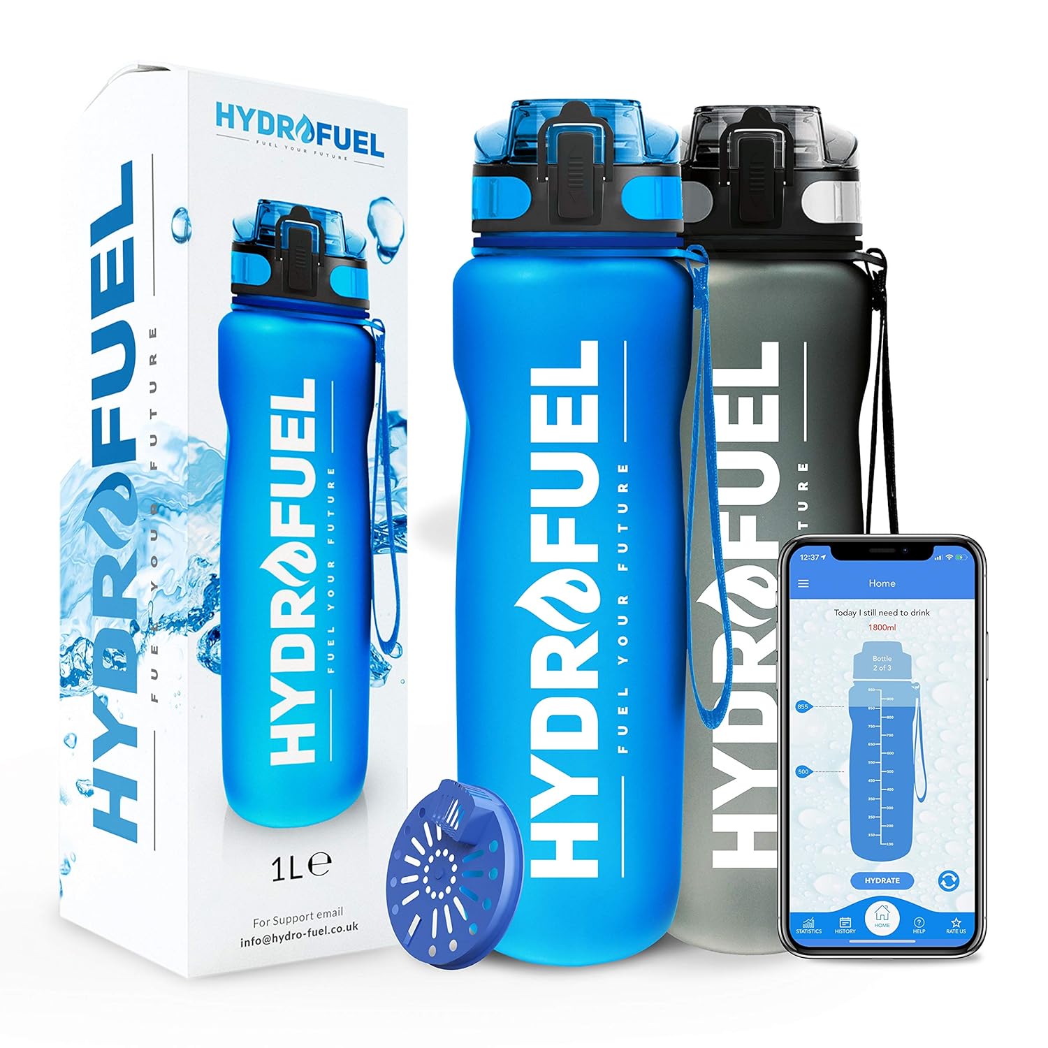 HydroFuelTM Sports Water Bottle 1 Litre FREE Motivational Hydration