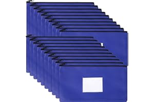 Potchen 20 Pcs Money Bank Bag with Zipper 11 x 6 Inch Money Pouch Bulk Security Bank Deposit Bag with Clear Window Leatherette Cash Coin Wallet for Women Men(Dark Blue)
