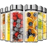 SIEROZUR Glass Juice Bottles 12oz- 6 Pack Wide Mouth Glass Bottles with Lids for Juicing Smoothies, Infused Water, Beverage Storage - BPA Free, Leakproof, Reusable, Borosilicate