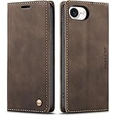 QLTYPRI Case for iPhone 16e, Vintage PU Leather Wallet Case Card Slot Kickstand Magnetic Closure Shockproof Flip Folio Cover for iPhone 16e - Coffee Brown