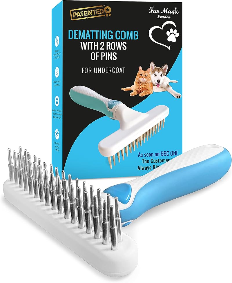 Fur Magic Dematting Comb for Dogs — Double Row Stainless Steel Pins